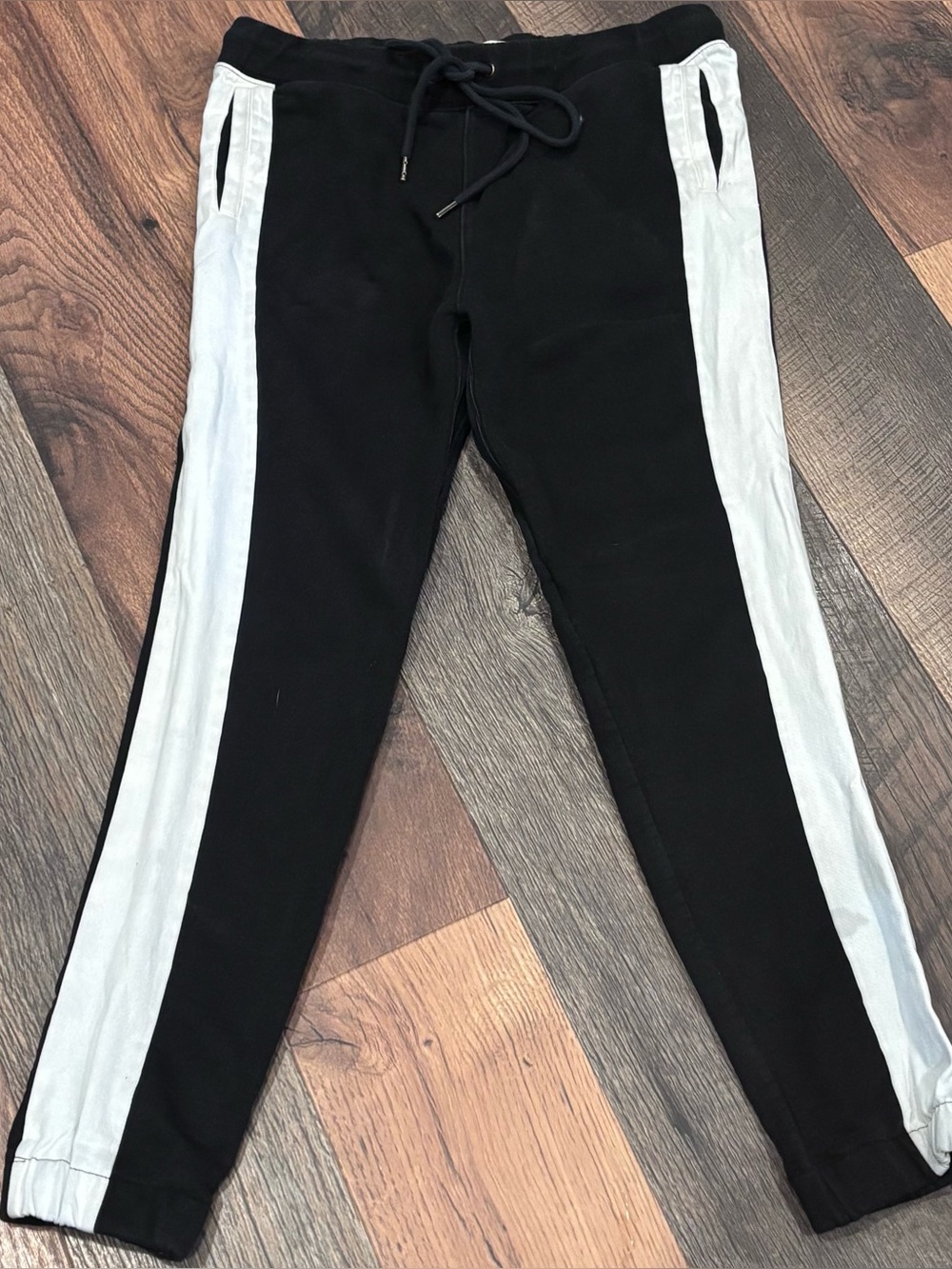 Madewell Black Track Joggers with White Side Stripes in size small